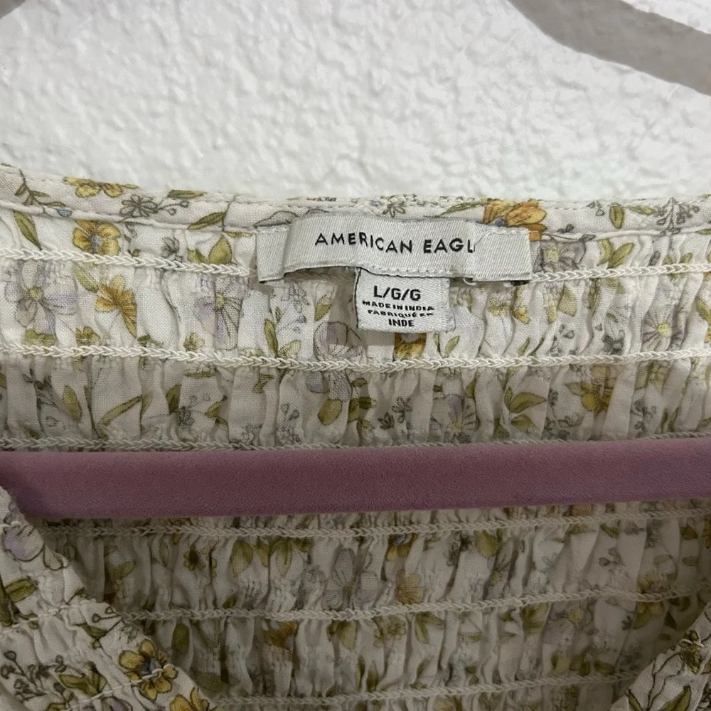 American Eagle Outfitters Floral Smocked Blouse - Cream and Yellow - Picture 2 of 5